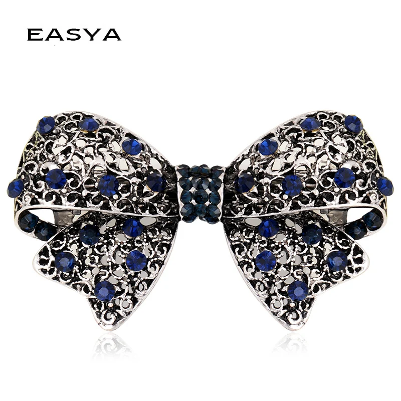 EASYA Новая мода синий Кристалл Стразы заколки-пряжки заколки для волос винтажный элегантный бант аксессуары украшения для волос