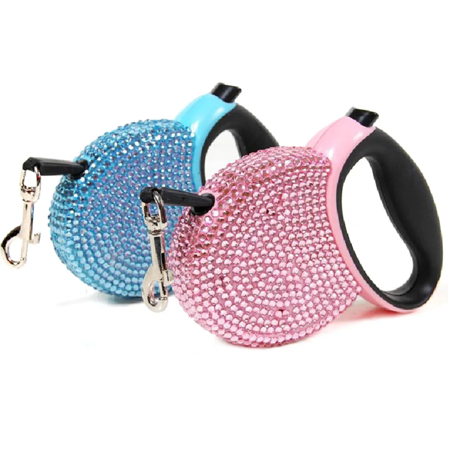 

3M Luxury Shiny Rhinestone Pet Automatic Retractable Lead Traction Rope Dog Walking Leash For Chihuahua Puppy Cat Small Animals