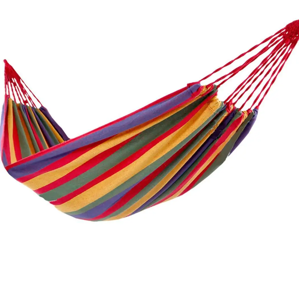 

Outdoor Camping Swing Hammocks Patchwork Striped Canvas 150kg Load Capacity Indoor Simple Hammock Bed Portable Hanging Beds