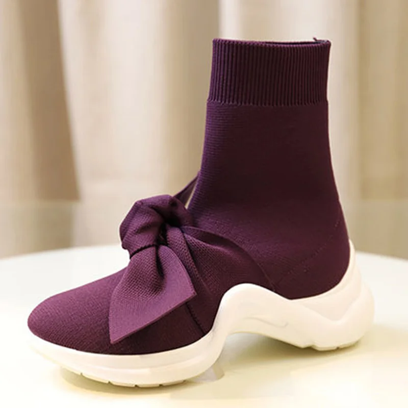 

Ultralight shoes woman 2018 New Autumn Winter Ladies High help butterfly Knot Comfortable Keep warm Elasticity Socks sneakers