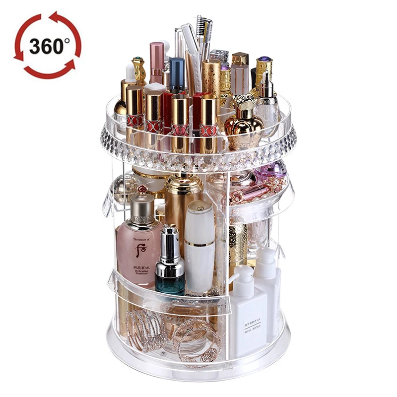

Creative DIY 360 Degree Rotation Transparent Acrylic Cosmetics Storage Box Large Desktop Organizer Beauty tools Cosmetic Case
