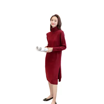 

2017 fall fashion new women's knit long turtleneck solid sweat hair dress knitwear long sleeve cutout sweep casual plus size