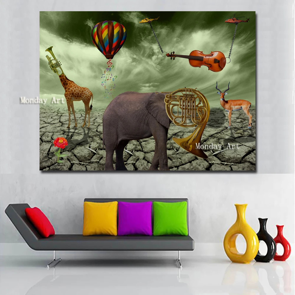 Hand painted Salvador Dali Elephant Deer Trumpet Paintings Best oil Painting Canvas Wall Art painting For Living Room Home Decor