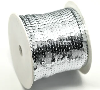 

1 Roll 1 Row Silver Flat Sequins Spool String 6mm Decorated Lace Ribbon Trim For Wedding Dress Clothes Accessories Trim t366