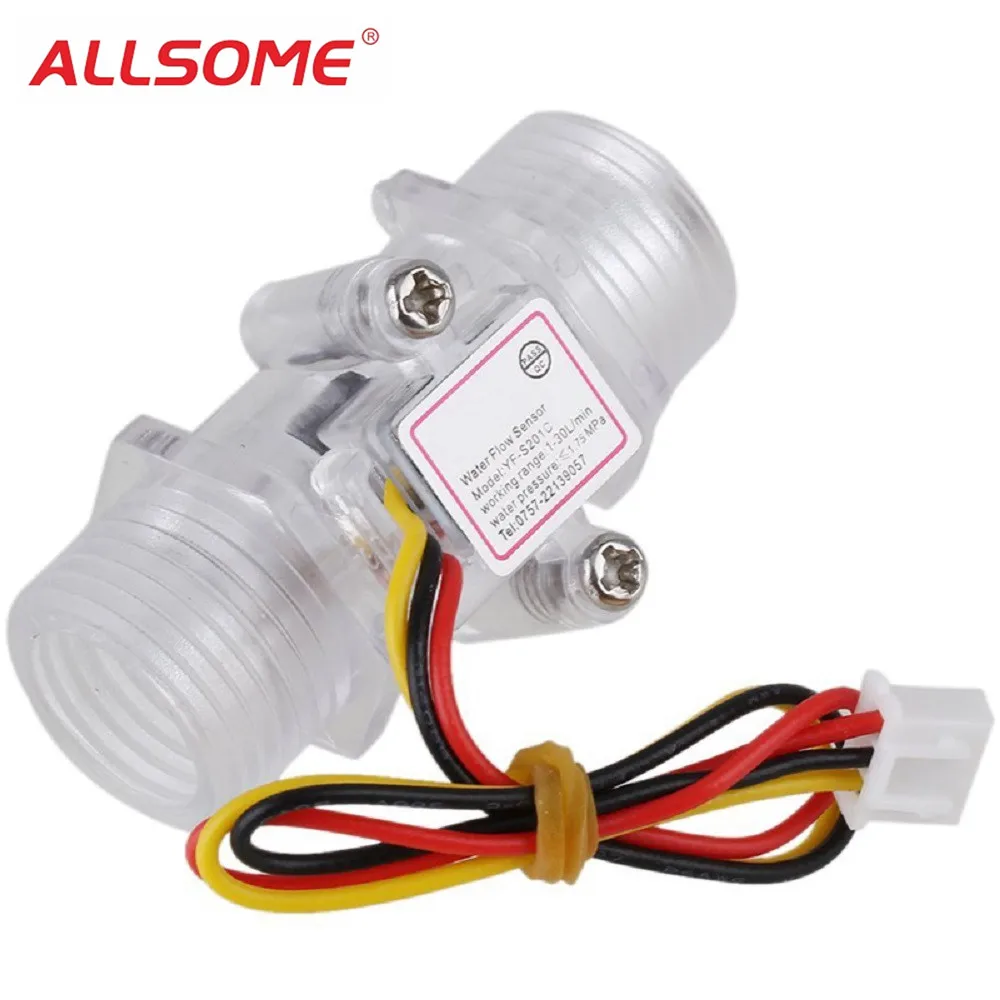 

ALLSOME G1/2inch DN15 Transparent Water Flow Meter Flow Meter Hall Flow Sensor Indicator Counter HT2047+