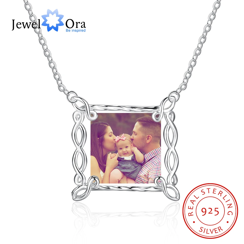 Personalized Custom Multicolor Photo Engraved Word Hollow Pattern Border 925 Sterling Silver Pendant Necklace(JewelOra NE102084) | Украшения
