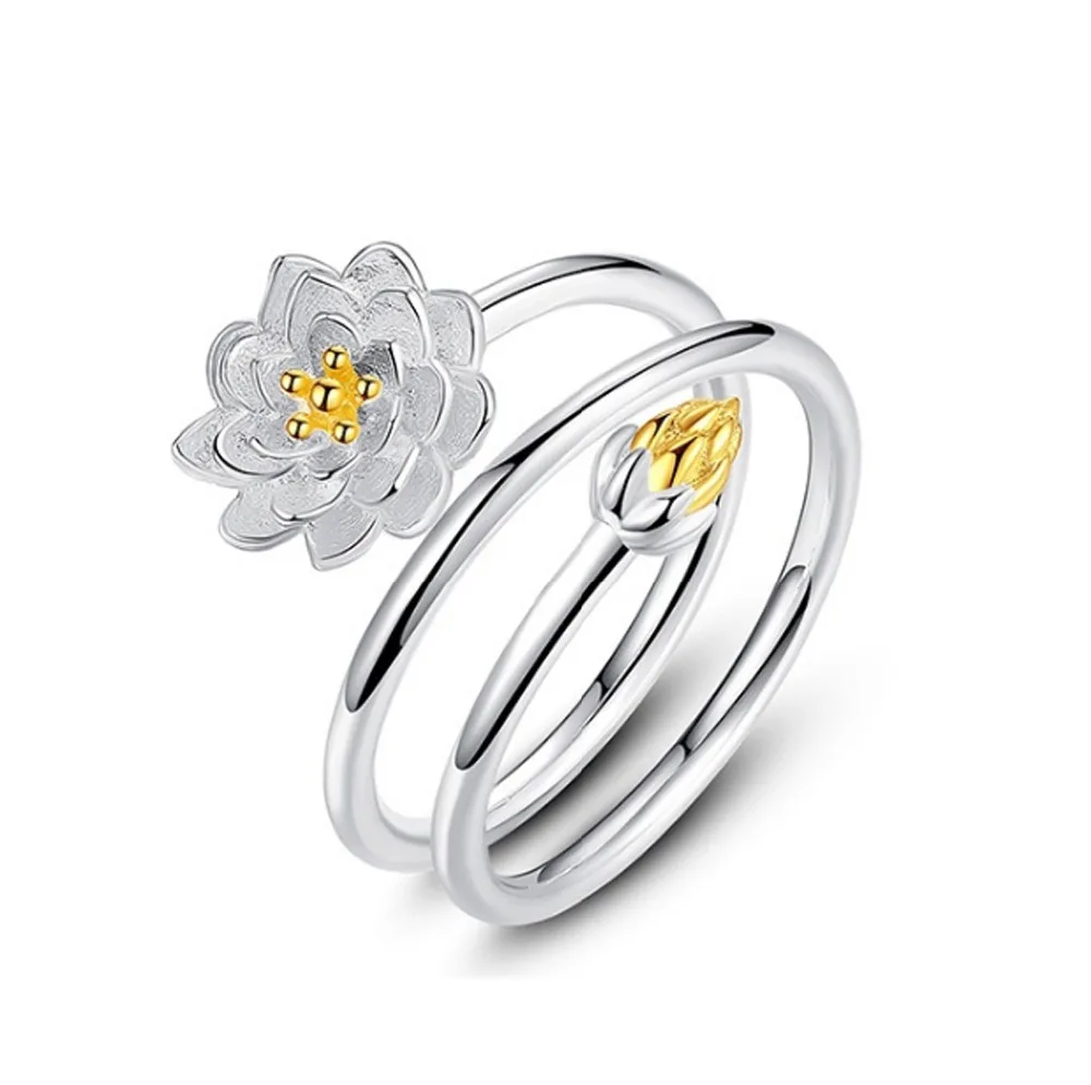 

2017 New Collection Authentic Floral Flower Stackable Ring CZ gold color Lotus Enamel 925 Sterling Silver Jewelry