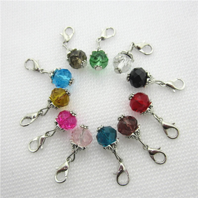 60pcs Mix 12 Color 10mm Crystal Birthstone Charms Lobster Clasp Charms