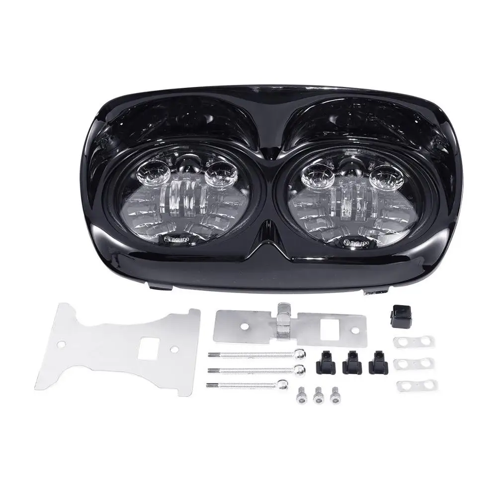 

Motorcycle Black Dual LED Headlight Projector Hi/Lo Headlamp For Harley Road Glide FLTR 1998-2013