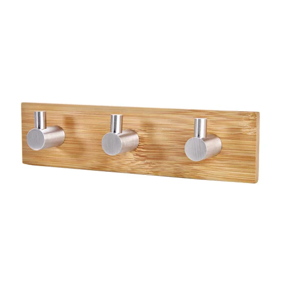 

Adhesive Natural Bamboo Stainless Steel Hook Wall Clothes Bag Headphone Key Hanger Kitchen Bathroom Door Towel Rustproof Shelf