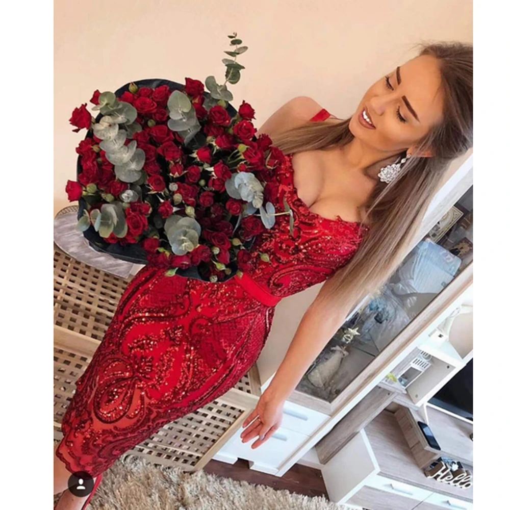 Женское Сетчатое платье с блестками красное Клубное треугольным вырезом лето