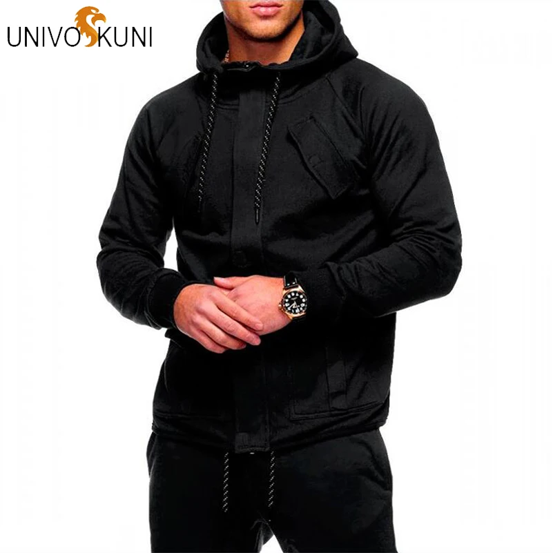 UNIVOS KUNI 2019 Spring Men Casual Hooded Sweatshirt Solid Color Hoodies Male Long Sleeve Hoodie Slim Sportswear Pullover J506 | Мужская