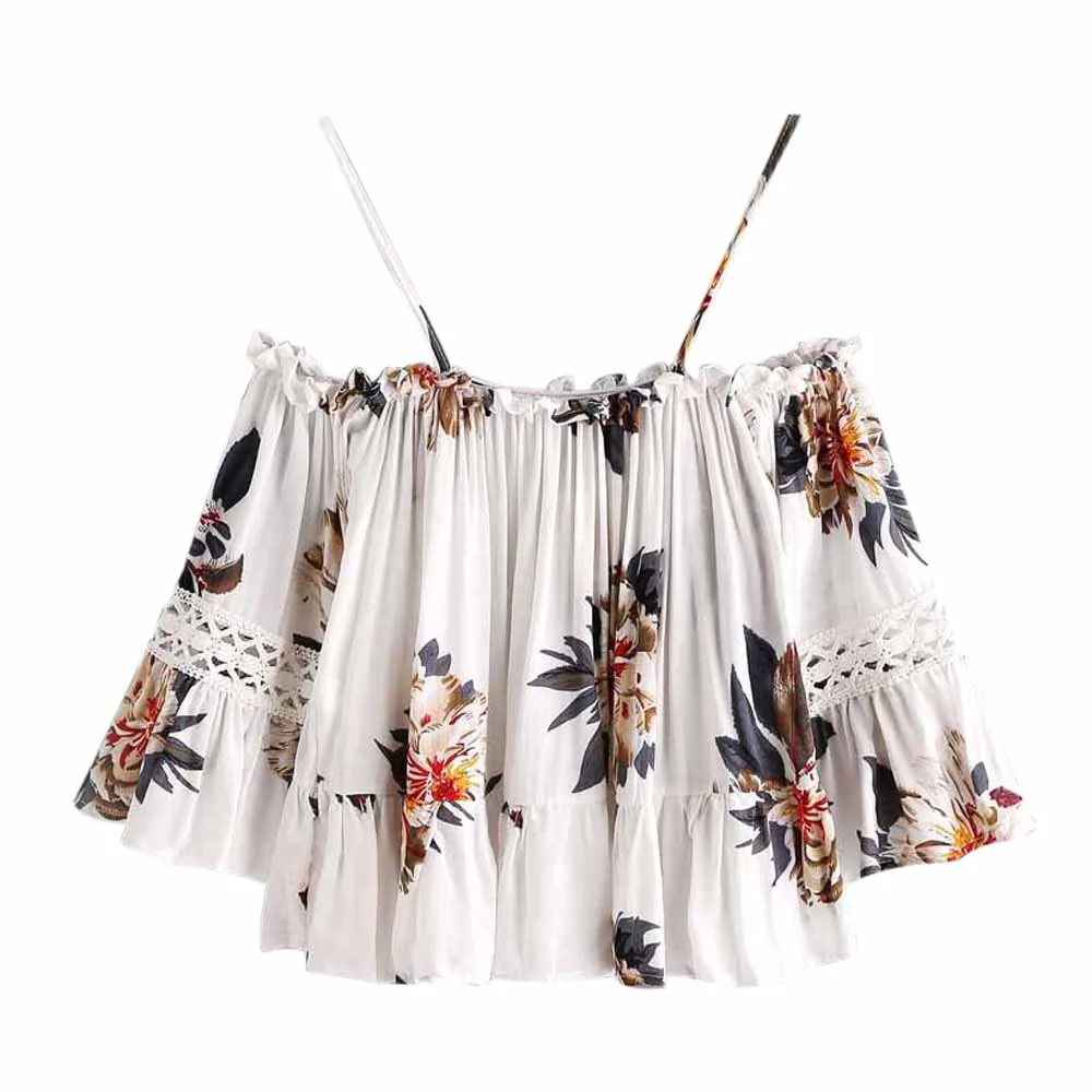 

Free Ostrich Summer Women Sexy Cold Shoulder Blouse Casual Floral Printed Off Shoulder Top Shirt Blouse blusas feminina C2935