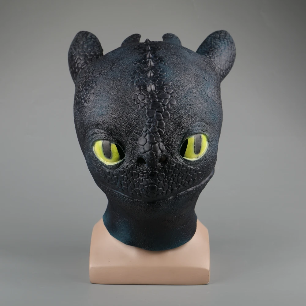 2019 Movie How To Train Your Dragon 3 The Hidden World Toothless Cosplay Face Masks Full Head Latex Black Adult Helmet Halloween (3)