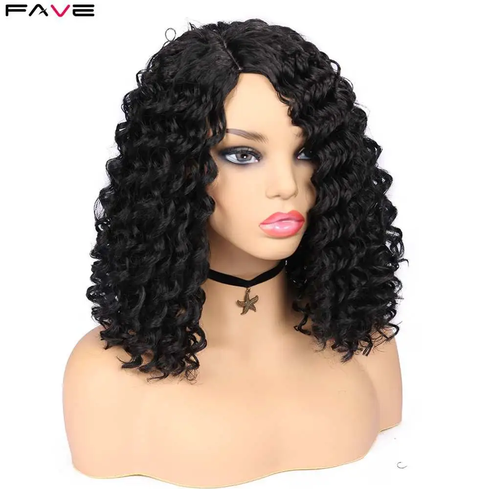 

FAVE Afro Kinky Curly Natural Black Side Part Synthetic Hair Short Bob Wigs Heat Resistant Cosplay Fashion Wigs For Black Women