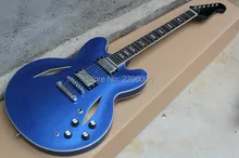Custom Shop DG 335 metal blue color hollow jazz guitar,semi hollow body,high quality.Ebony Fingerboard 335 guitar free ship