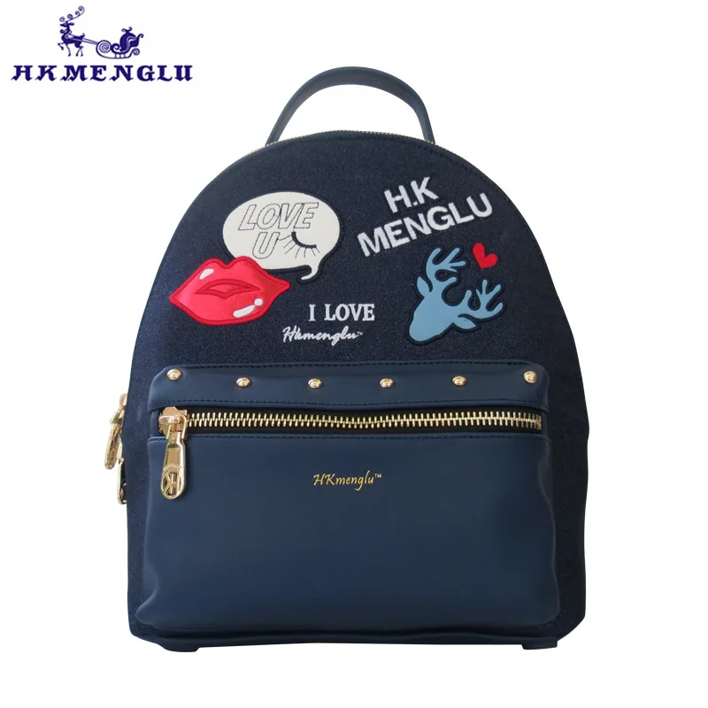 HKMENGLU Fashion shiny embroidered PU leather shoulder women bag animal cartoon ladies shoulder bag girl stitching