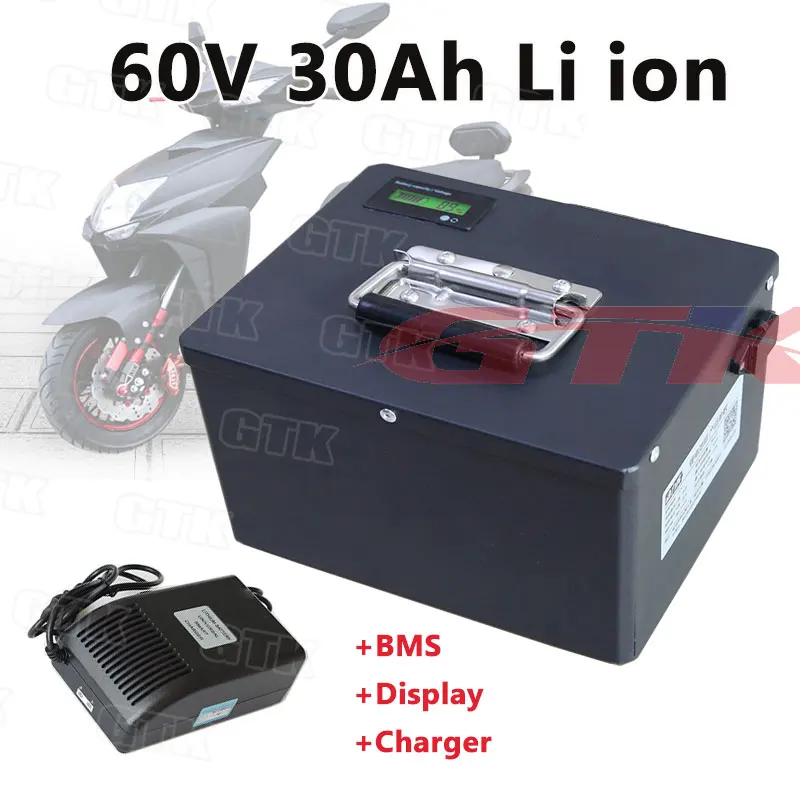 Бочонок Тип 60 V 30Ah литий-ионный аккумулятор с BMS дисплей для 2500 W электрический автомобиль ebike рикша инвалидная коляска+ 3 Acharger