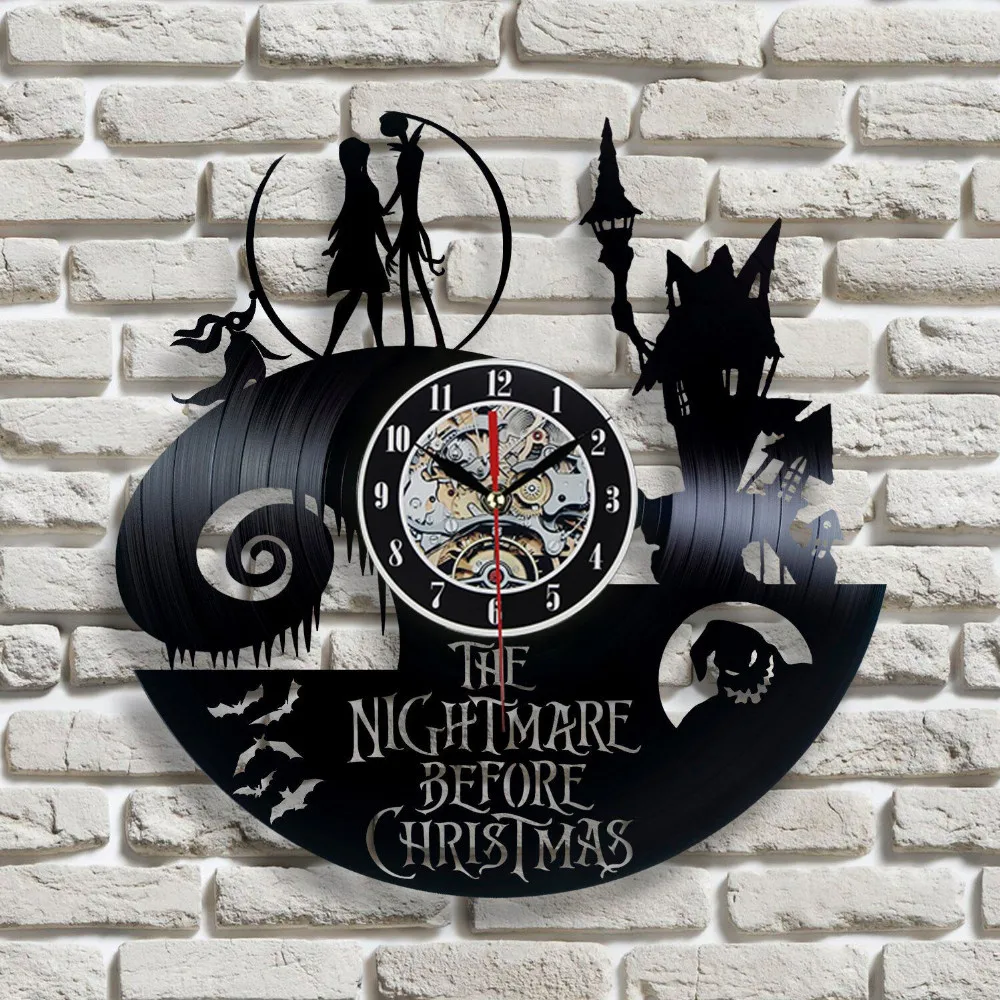 

2017 New Vinyl Record Wall Clock Nightmare Before Christmas Jack and Sally Classic Clocks Quartz Mechanism Horloge Reloj