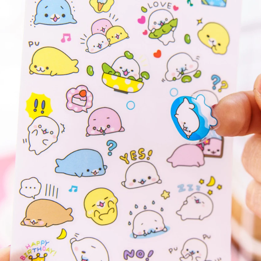 6 листов/упаковка Kawaii мультяшный стикер прозрачный дневник альбом Украшение