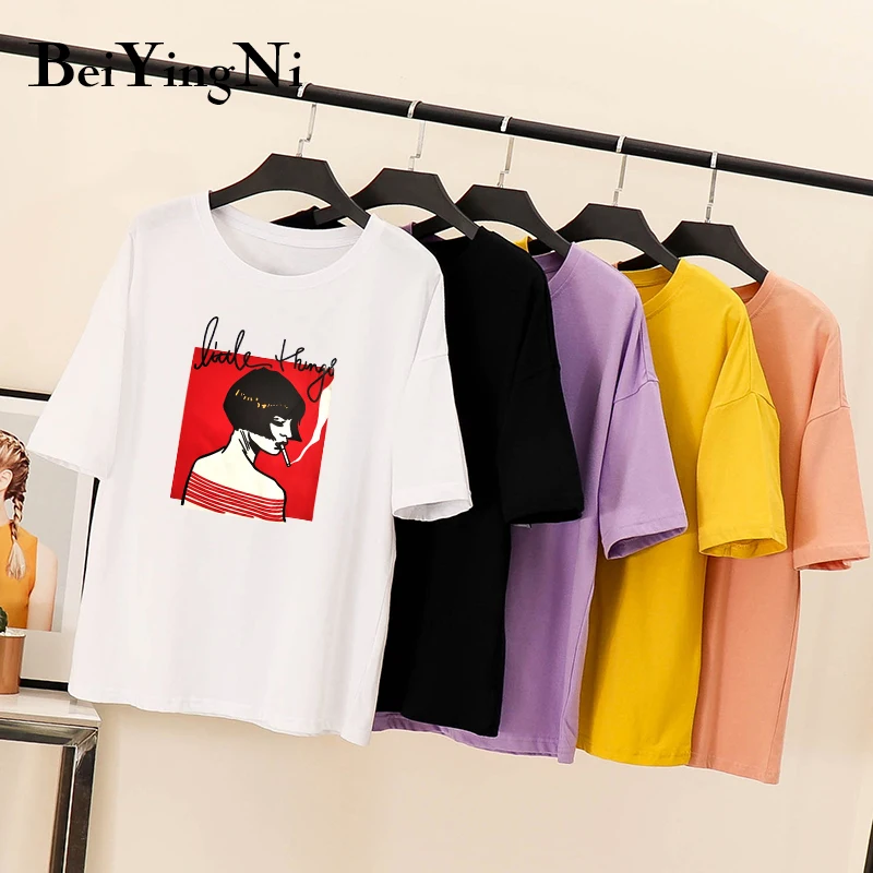 

Beiyingni Harajuku Female T-shirt Smoking Girls Cartoon Printed Summer Tshirt Women High Street T Shirts Roupas Femininas M-XXL