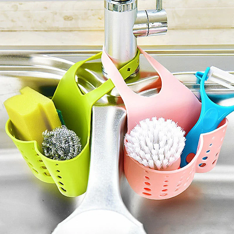 Кухонный пластиковый держатель губок на раковине, висячая корзина с висячим ремнем для скруббера, щетка для посуды, органайзер для кухонных принадлежностей