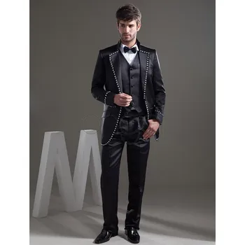 

Custom Made Mens Suits Groomsmen Notch Lapel Groom Tuxedos Black Wedding Best Man Suit (Jacket+Pants+Tie+Vest) A31
