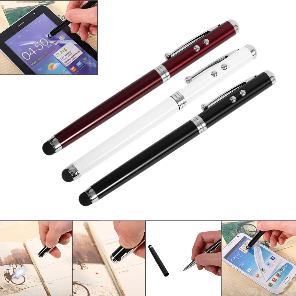 

4 In 1 Multifunctional LED Light Touch Screen Capacitor Pen Laser Type Handheld Ballpoint Pen Metal Body Electronic Touch Pen