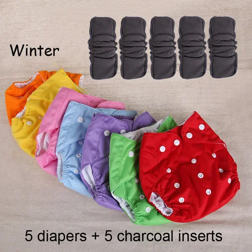 Winter thick fraldar 5 детские памперсы, тканевые подгузники, многоразовые подгузники, водонепроницаемые моющиеся подгузники Newbown с 5 слоями, мягкий бамбуковый угольный вкладыш - Цвет: Winter thick fraldar