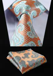 Tf3001n8 Оранжевый Аква Пейсли Цветочные 3.4 "100% шелк свадебные жаккардовые Для мужчин галстук Карманный квадратный платок Набор костюм