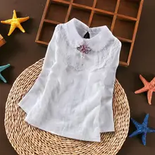 Осень, белая блузка для школьниц кружевные рубашки с длинными рукавами детская хлопковая рубашка Топы для маленьких девочек, детская одежда для детей 6, 8, 10, 12 лет