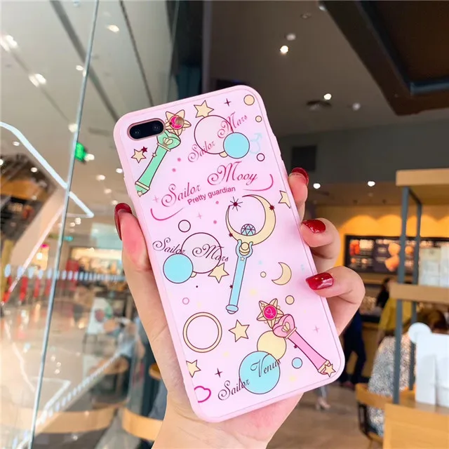 Для iPhone 6 6S 7 8 Plus XR X XS Max Sailor Moon Cardcaptor Sakura стеклянный жесткий чехол для телефона+ Защитная пленка для экрана из закаленного стекла