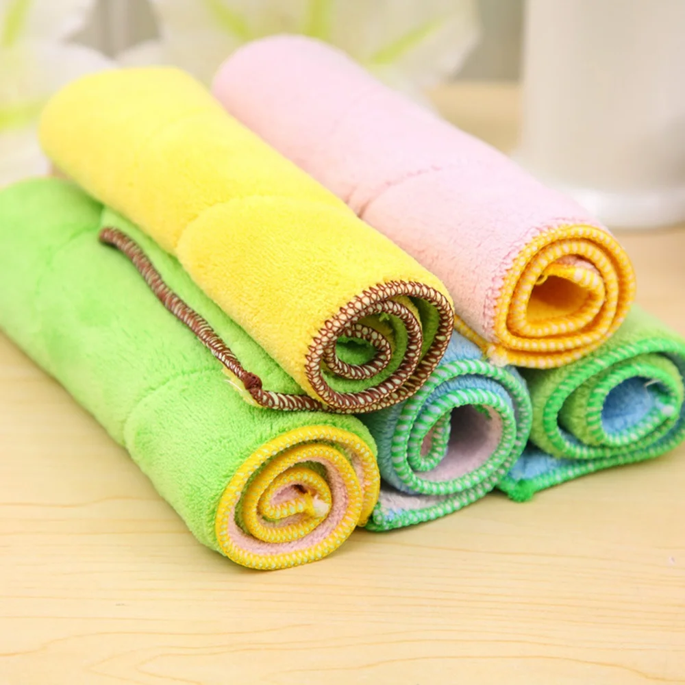 Bamboo Fiber Kitchen Clean Dish Cloth Wash Towel Double Sided Suction