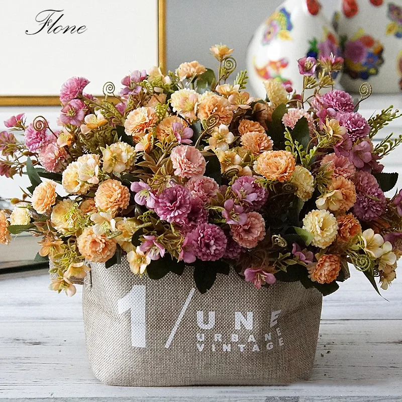 Flone Artificial Flowers High Quality Silk Bouquet Fake Flowers Wedding Display Flower European Style Carnation Home Decoration