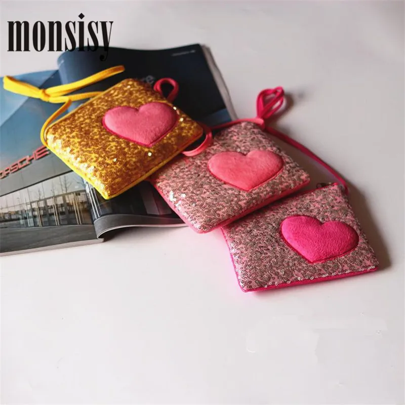 

Monsisy 3PCS Heart Shoulder Bag For Girl Children Wallet Baby Princess Purse and Handbag Kawaii Sequined Kid Messenger Obag