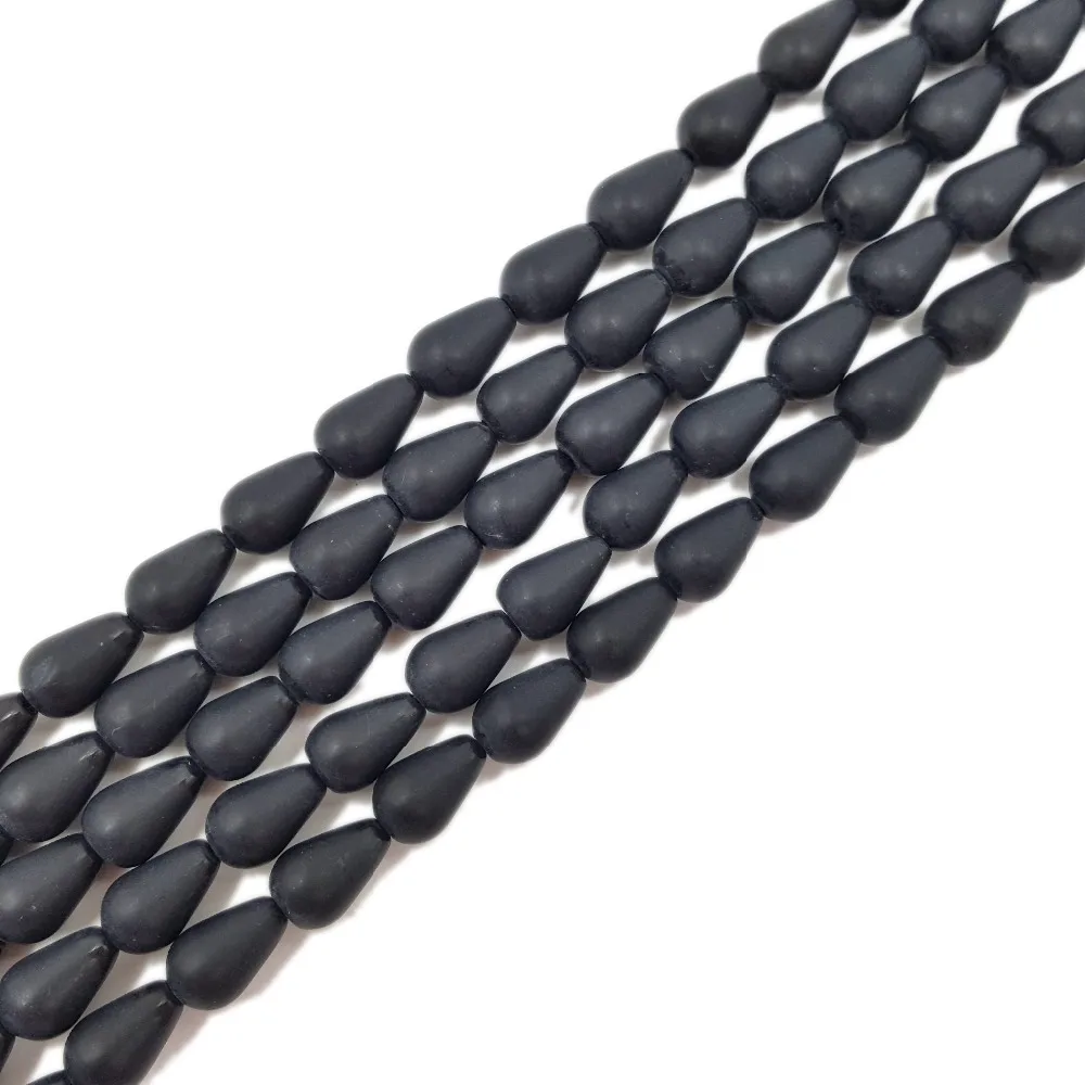 

Lii Ji Natural Stone Black Agate Matte Tear Drop Shape Beads Approx 8x12mm Loose Beads for DIY Jewelry 38cm