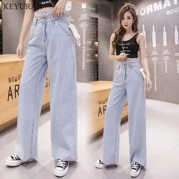 

2019 Summer High Waist Korean Fashion Wide Leg jeans For Women Full-length Loose Vintage Boyfriend Long Denim Pants Woman L3650