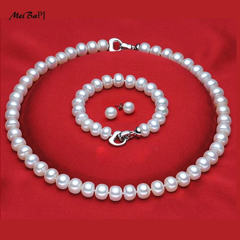 [Meibapj] 925 серебро 6 предметов наборы натуральным Набор Жемчужные украшения для женщин наивысшего качества белого цвета подарочная коробка