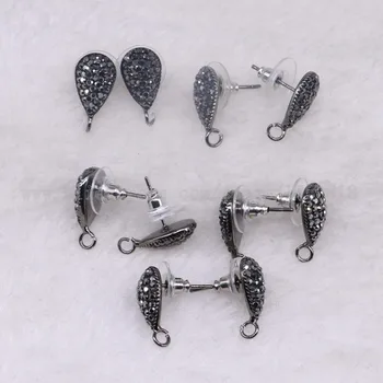 

10 pairs earrings stud for earrings accessories drop shape paved zircon beads black beads earrings Gems jewelry findings 3324