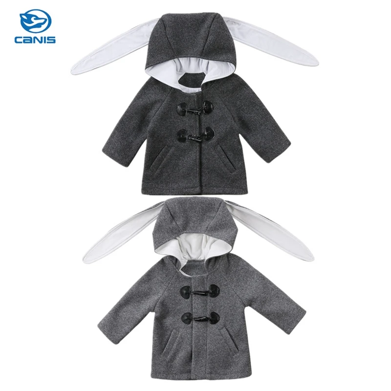 Pudcoco Cute Warm 2017 Toddler Baby Girls Winter 3D rabbit ears Ox Horn Buckle Coat Hooded Outerwear Jacket Clothes Size 2-6T