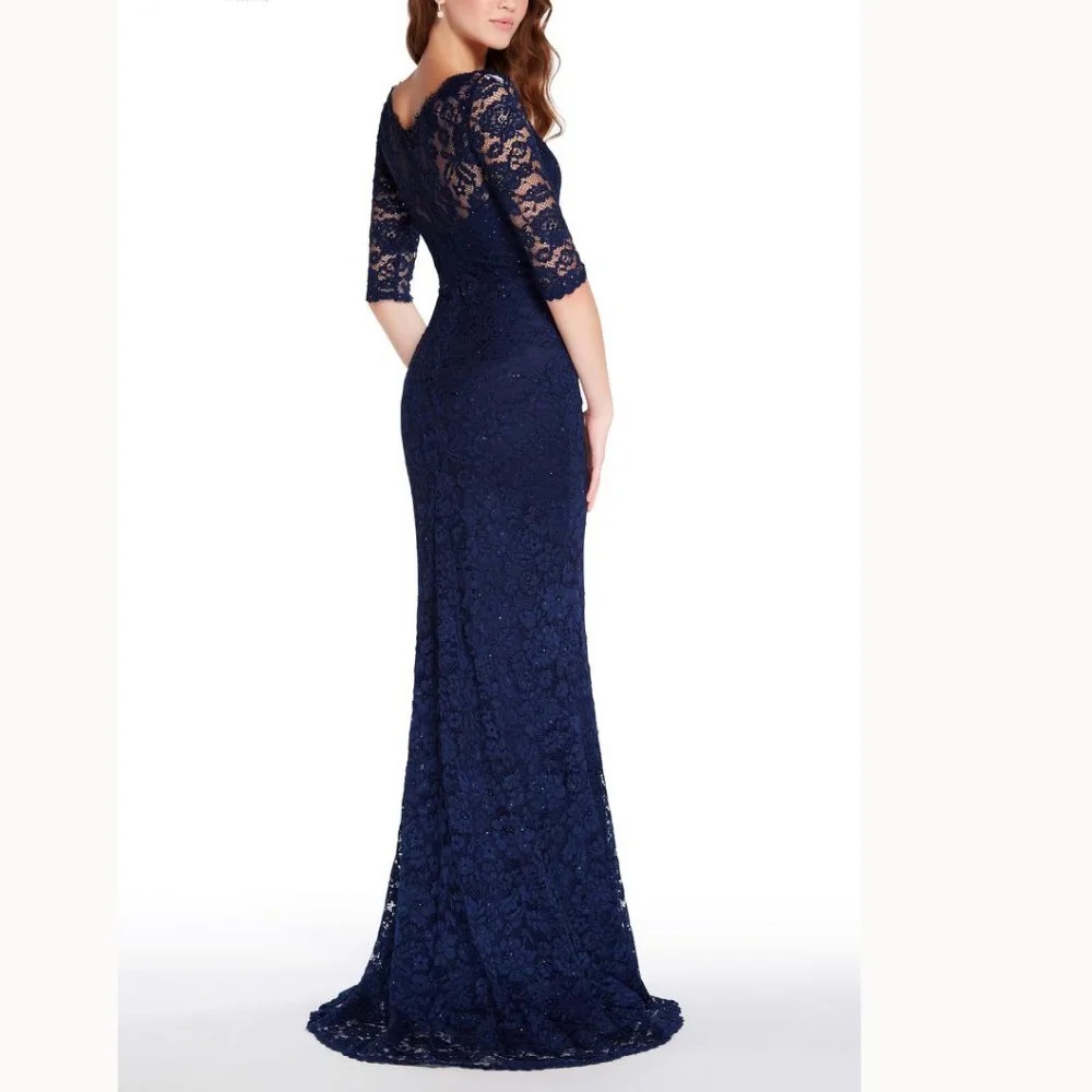 Vestidos de novia 2019, ручная работа, половина рукава, v-образный вырез, с коротким шлейфом, кружево, темно-синий цвет, на заказ, платье для невесты