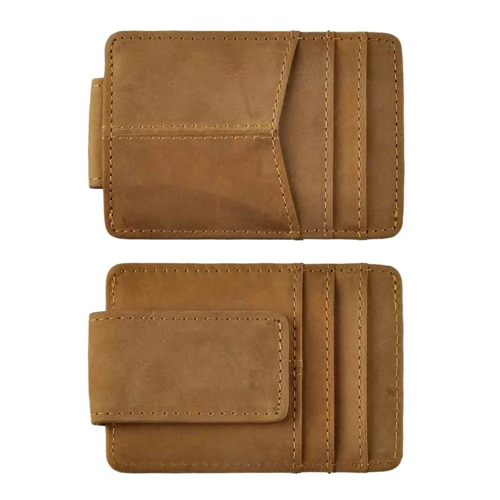 Мужской качественный кожаный Дизайнерский Модный тонкий кошелек для путешествий, передний карман, магнитный зажим для денег, мини-чехол для карт, кошелек для мужчин 1017-G - Цвет: light brown