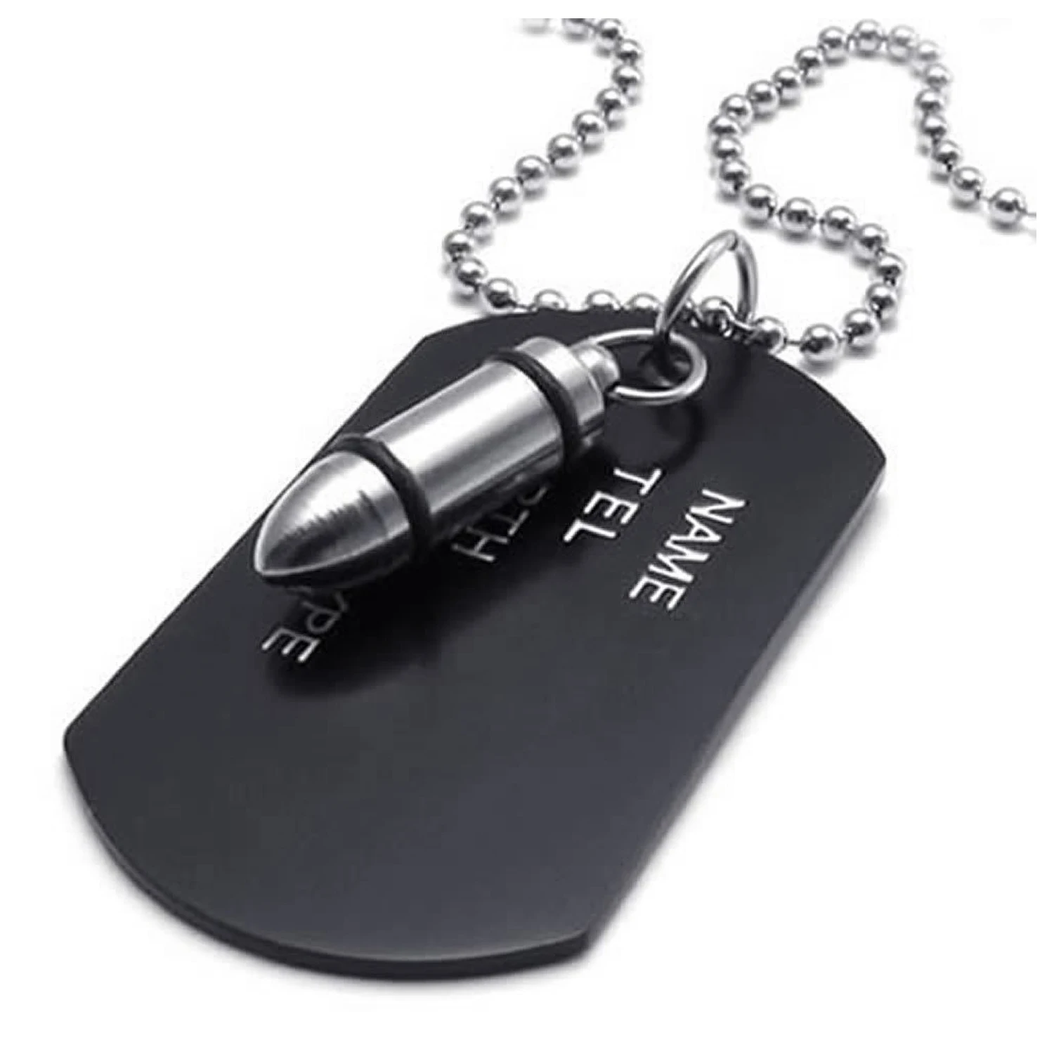 

Jewelry Men's Necklace, Military Cartridge Sleeve Ball Detection Tag Army Style Dog Tag Pendant with 68cm Necklace, black silver