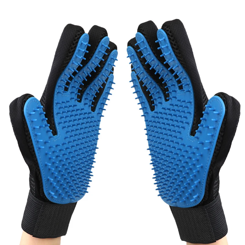 

Pet Dog Cat Products Hair Removal Bath Massage Blue Gloves