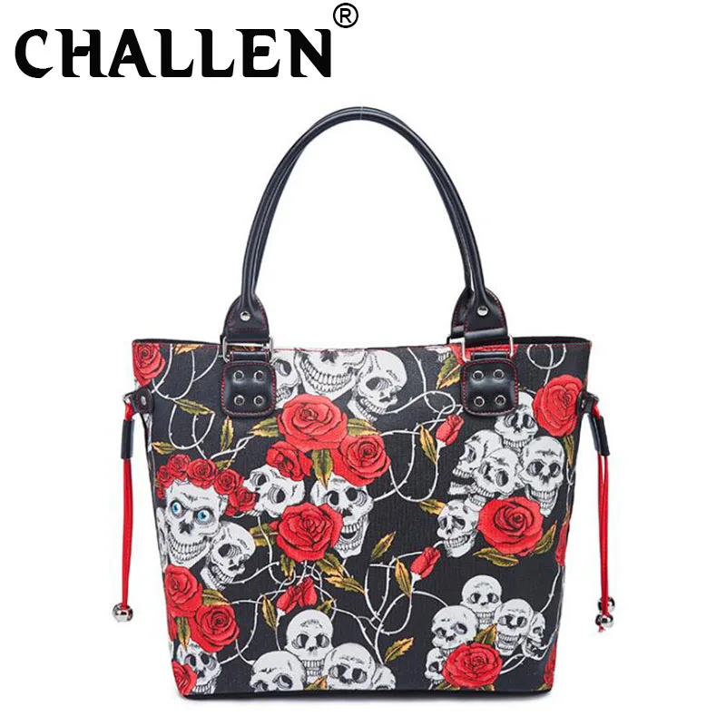 

Vintage Women's Handbags Famous Fashion Brand Shoulder Bags Ladies big Totes punk skull Canvas Women Top-Handle Bags A42-67