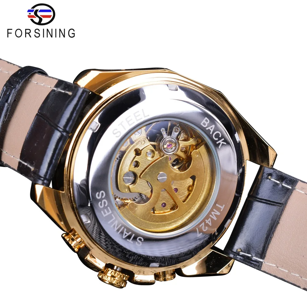 Forsining Big Dial Steampunk Design Luxury Golden Gear Movement Men Creative Openwork Watches Automatic Mechanical Wrist Watches