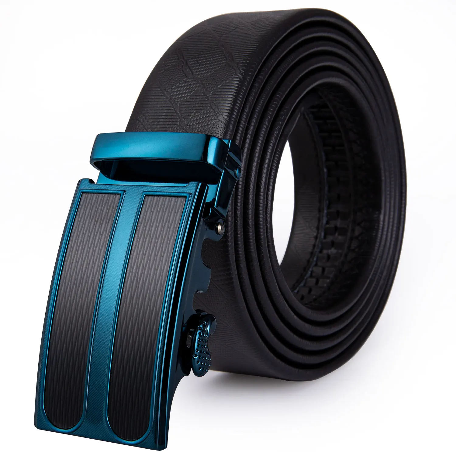 

DK-2085 DiBanGu Fashion Design Men Belt Black Leather Blue Buckle Belt for Men Metal buckle Automatic Buckle Waist Belt