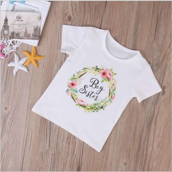 Big Sister Clothes Baby Boy Girl Cotton Romper Tops Shirt  big Brother t shirt Outfits Set Clothes Summer flower letter T shirt (7)