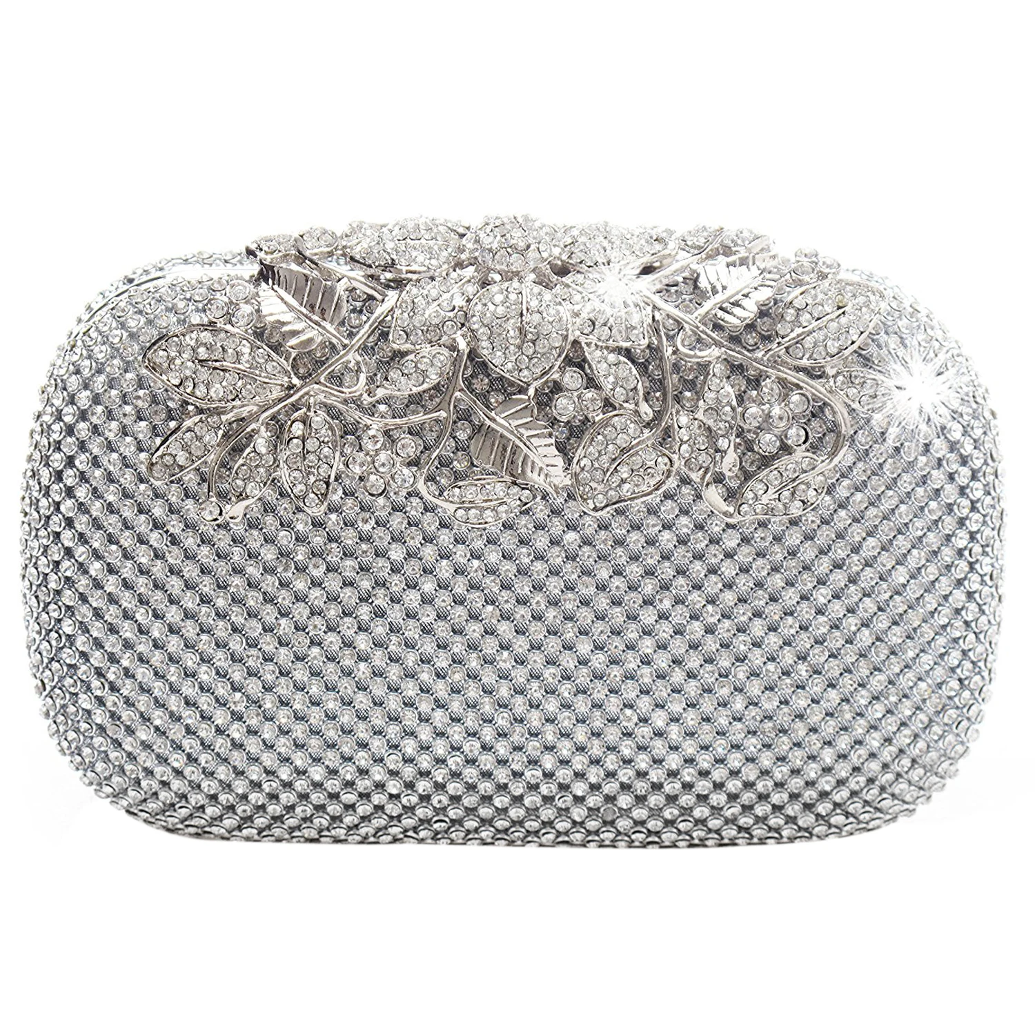 Fecho de Prata Novo Único Diamante Cristal Noite Bolsa Embreagem Festa Nupcial Baile
