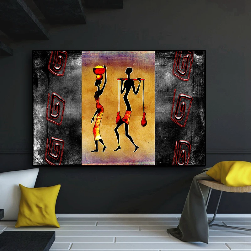 

Abstract African Woman Man Work Figure Oil Painting on Canvas Posters and Prints Cuadros Art on the Wall Picture for Living Room
